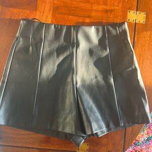 Zara, black faux leather shorts, size small